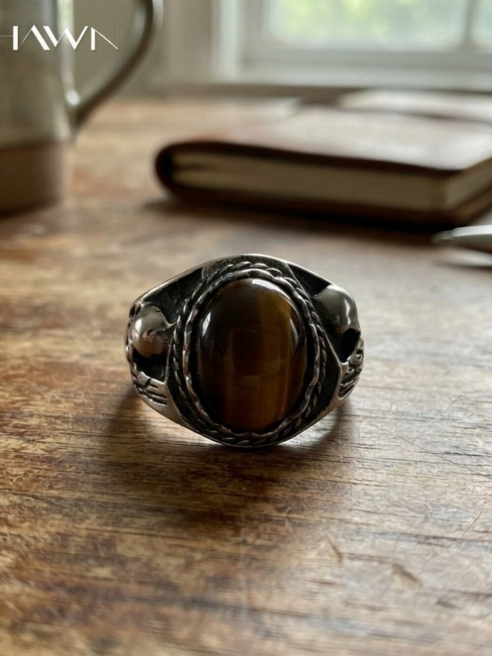Mens Tiger Eye Skull Ring